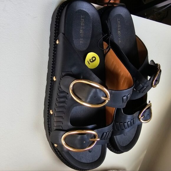 INDIGO RD Black Chunky Buckled Slides Sandals Size 9 NWT - Picture 2 of 10